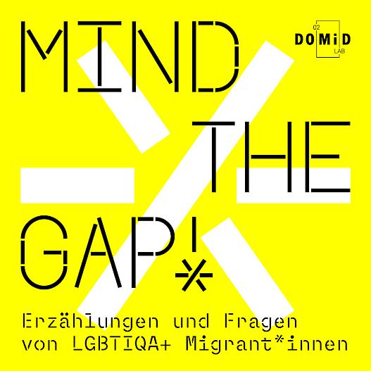 Vor einem neongelben Hintergrund ist eine Illustration eines weißen Sterns zu sehen. Darüber steht in schwarzen Großbuchstaben "MIND THE GAP".